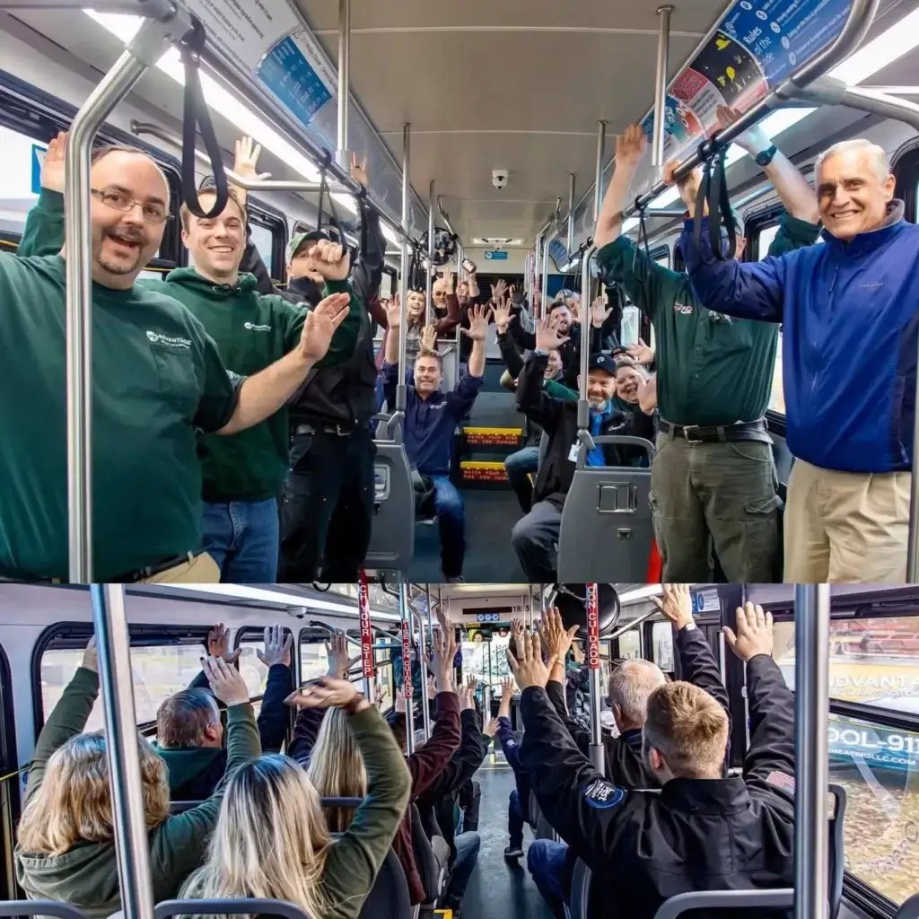 Employees in a City Bus of Advantage Heating and Air Conditioning in Salem, OR